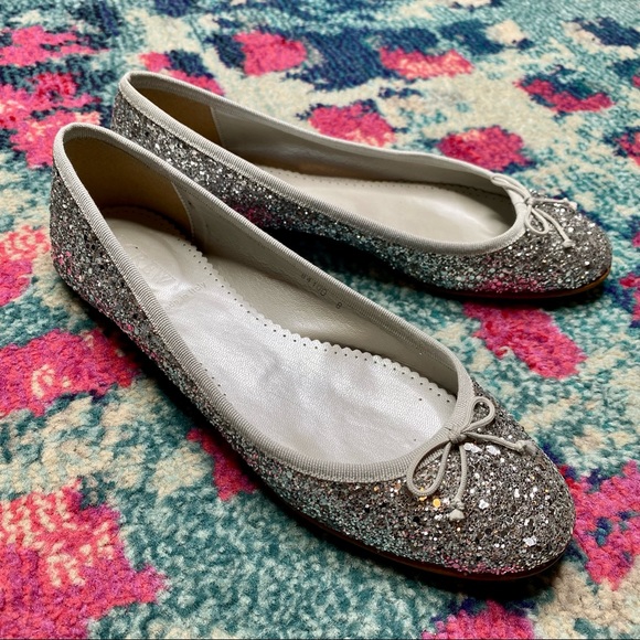 J. Crew Shoes - J. Crew Camille Silver Glitter Ballet Flats